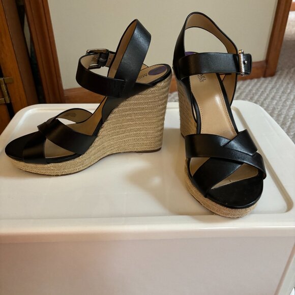 Michael Kors Size 8 1/2 wedge black sandals. 4 3/4" high. - Picture 4 of 7